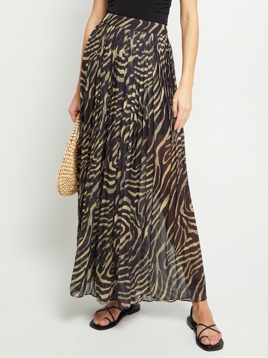 Kourt Dresses & Skirts - Kourt Kyla Pleated Chiffon Zebra-Print Maxi Pants in Tan & Black
